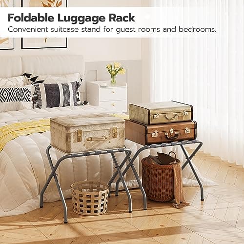 Luggage Rack, Pack of 2, Metal Suitcase Stand, Holds up to 100 lb, Gray Steel Frame