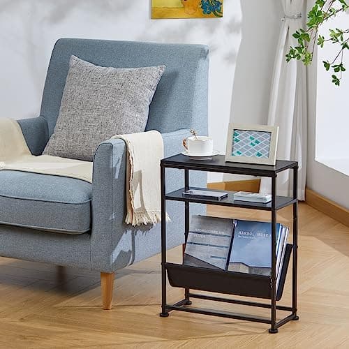 Narrow End Table for Small Spaces - Black Magazine Holder Side Table