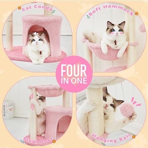 GRANNY SAYS Pink Cat Tree - 35" Indoor Scratching Tower with Hammock & Ball