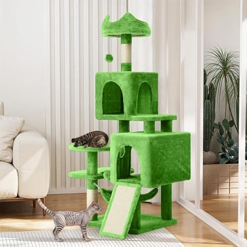 YITAHOME 75 inch Multi-Level Cat Tree with Condos, Scratching Posts, Hammocks, Pink — green