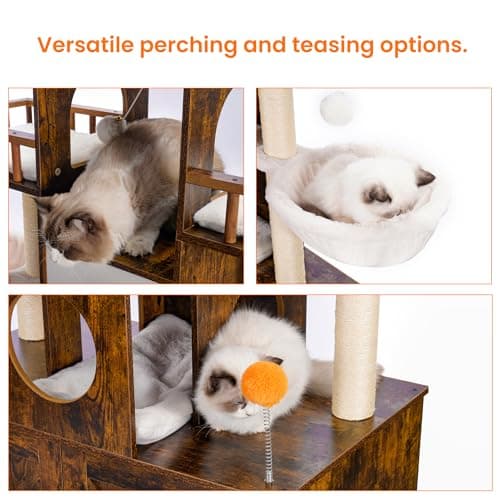 Modern Cat Tree with Litter Box Enclosure and Scratching Posts for Large Cats