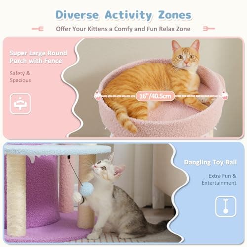 Petepela Pink 43" Cat Tree with 3 Condos for Large Cats