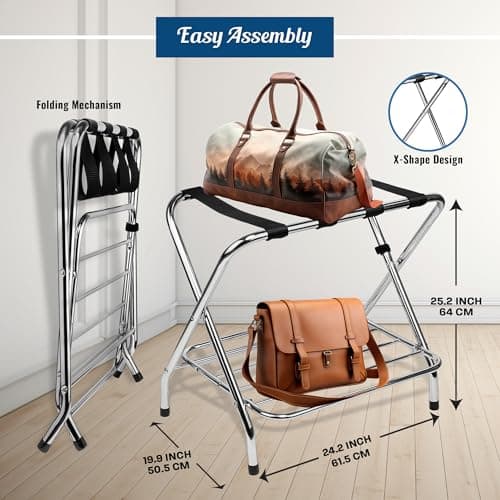 Double Tier Chrome Foldable Luggage Rack for Guest Room