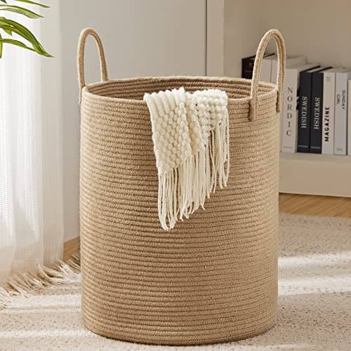 YOUDENOVA Tall 58L Jute Rope Laundry Hamper for Bedroom and Baby Nursery