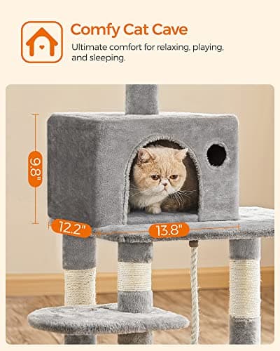 Feandrea Light Gray Cat Tree with Scratching Posts & Hammock