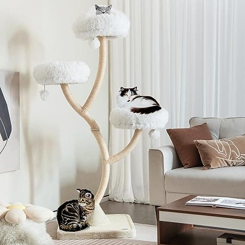 Tall 70" Cat Tree with Scratching Posts, 3 Cozy Perches & Dangling Balls for Large Cats