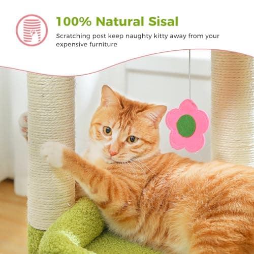 PEQULTI Indoor Cat Tree with Private Condo and Sisal Scratching Posts, Pink