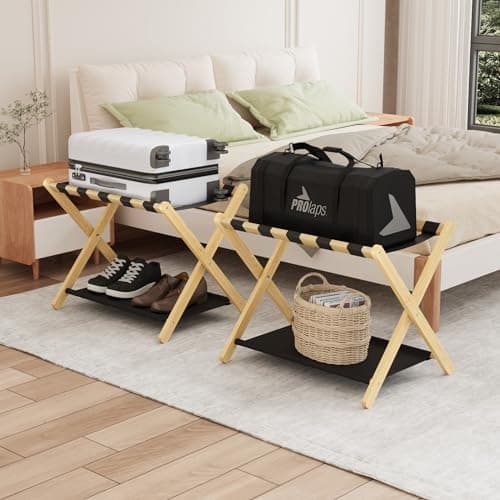 Pack of 2 Foldable Luggage Racks for Guest Room or Hotel Bedroom — Natural 2PCS