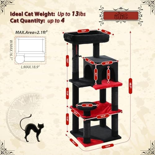 PEQULTI Gothic Black Cat Tree with Big Hammock & Scratching Posts