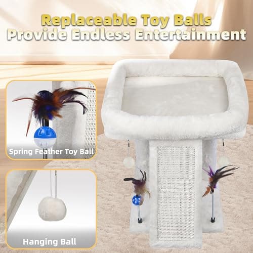 Beige TWDEPART Cat Tree with Scratching Post & Toy Balls