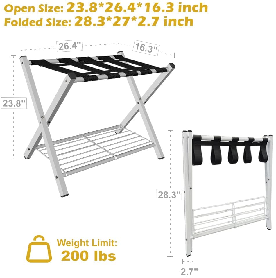 Mocomax Heavy Duty Foldable Luggage Rack, White