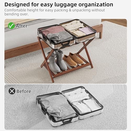 Bamboo Suitcase Stand with Storage for Guest Room, Brown