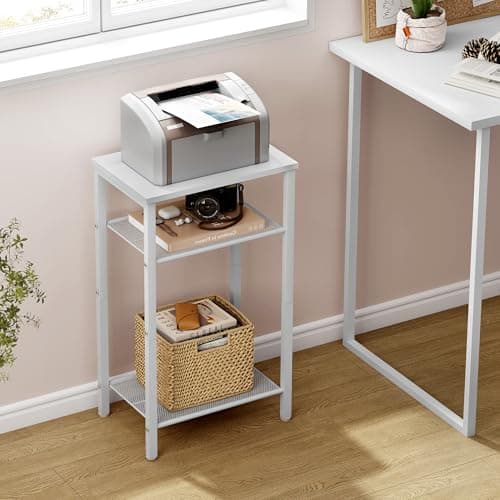 Hoctieon 3-Tier End Table with Storage, White Metal Frame, Living Room & Bedroom