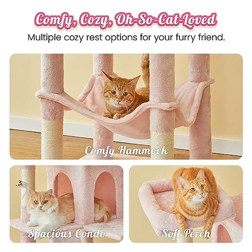 Pink Multi-Level 70.1-Inch Cat Tree with Scratching Posts & Hammock