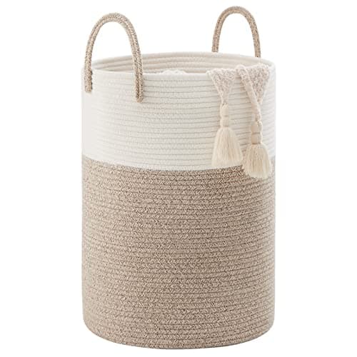 YOUDENOVA Tall 58L Jute Rope Laundry Hamper for Bedroom and Baby Nursery — White&Brown