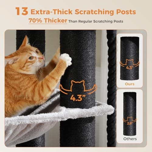 Gray 67in Tall Cat Tree for Indoor Maine Coons with 13 Thick Scratching Posts