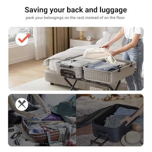 Dunatou Black Folding Luggage Rack, Set of 2, Sturdy with Storage Shelf, Hold Up to 200 lb