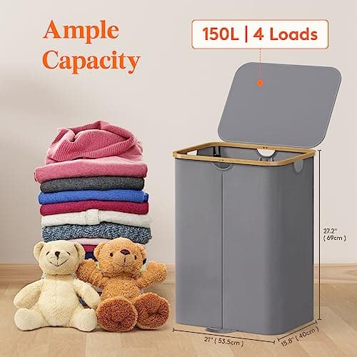 Lifewit 150L Double Laundry Hamper, Large Foldable Basket, Grey
