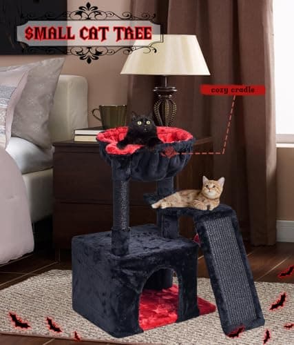SYANDLVY Gothic Indoor Cat Tree for Large Adults with Scratching Posts & Plush Perch Black