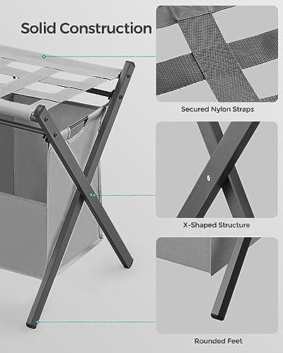 SONGMICS 2 Pack Slate Gray Luggage Racks with Laundry Bag, Foldable for Guest Room Storage URLR008G02