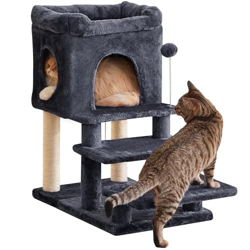Pink 3-Step Cat Tree, 28.7" Scratching Tower for Indoor Cats — Smoky Grey