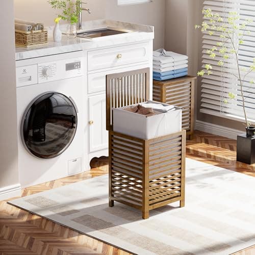 SMIBUY 120L Bamboo Laundry Hamper with Liner & Dividers (Walnut)