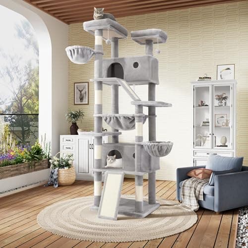 SHA CERLIN 81in Multi-Level Cat Tree Tower with Hammock & Sisal Posts, Grey