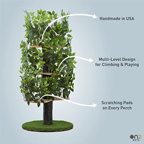 On2 Pets USA-Made Cat Tree with Leaves, Multi-Level Indoor Cat Condo