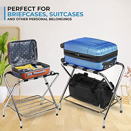 Chrome Double Rack Luggage Organizer, Assembled, Guest Room Pack