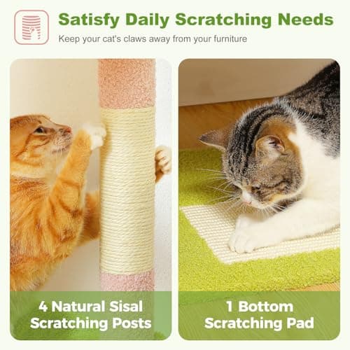 Indoor Cat Tree with 2 Condos & 4 Scratching Posts, 62" Multi-Level Tower, Pink