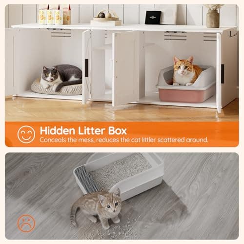 HOOBRO 58.3" Cats' Enclosure with Corridor & Double Litter Boxes, White