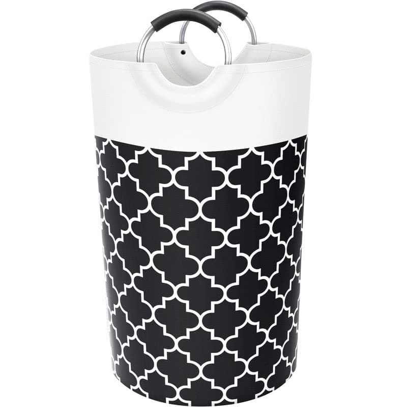 Large Collapsible Laundry Hamper Bag with Handles, 82L Waterproof Storage for College Dorm and Family (Grey) — Black
