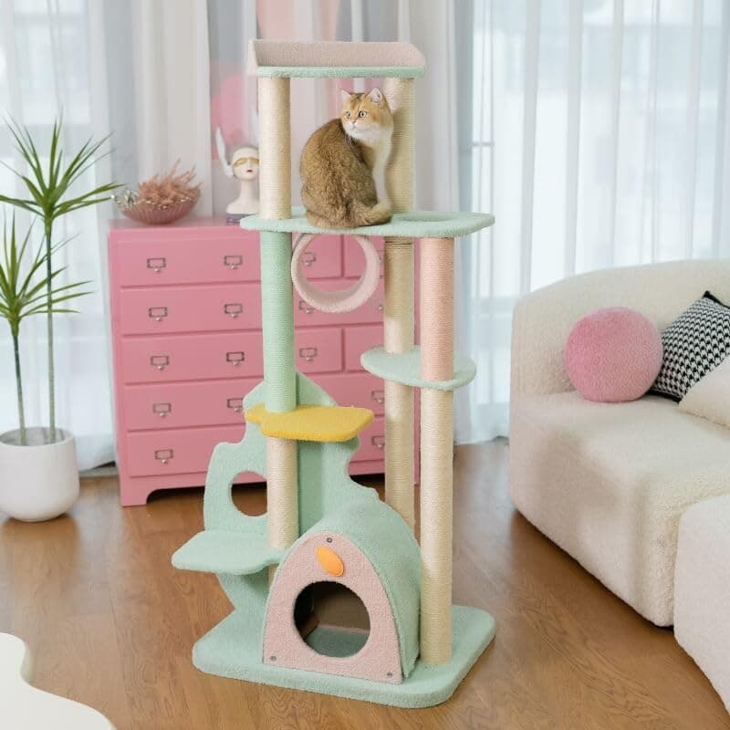 Happy & Polly Large Cat Tree - 57.1" Tall Cat Tower for Indoor Cats