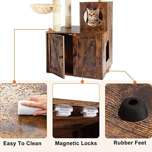 Cat Litter Box Enclosure with Tree Tower Furniture