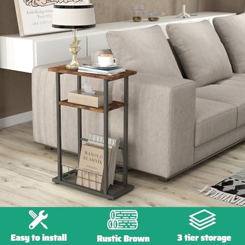 Rustic Brown 3-Tier Small Side Table for Living Room Spaces