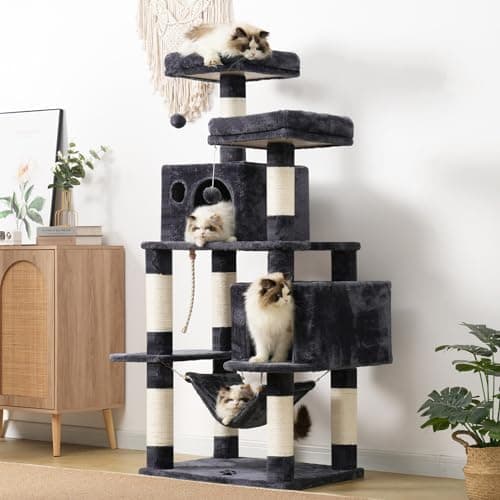 Hey-Brother Smoky Gray Multi-Level Cat Tree with Sisal Scratching Posts MPJ020G