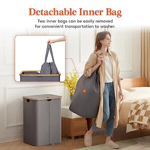 Lifewit 150L Double Laundry Hamper, Large Foldable Basket, Grey