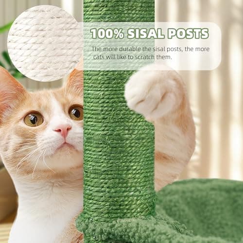 YOUPET 33.46" Cactus Cat Tree Tower with Hammock and Scratching Post, Green