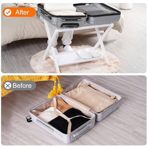 Foldable Luggage Rack Set for Hotel Guest Rooms - White (2-Pack)