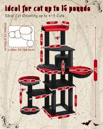 Black Gothic Cat Tree with Coffin Bed & Cat Condo for Indoor Cats