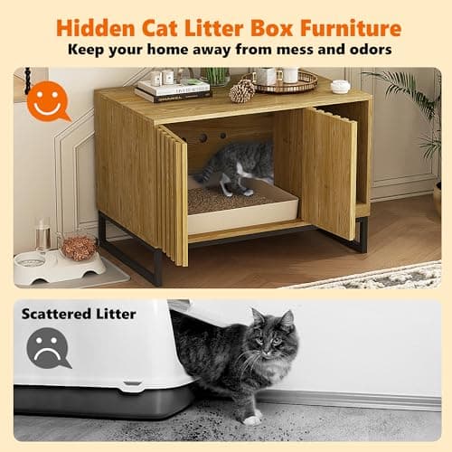 Modern Cat Litter Box Enclosure with Scratch Pad & Washroom (Natural)