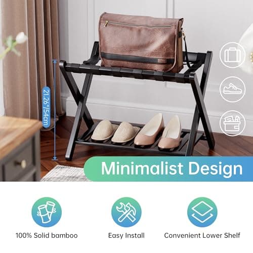 SMIBUY Bamboo Suitcase Stand with Storage, Black (1 Pack)