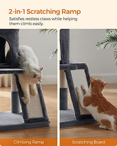 Feandrea Smoky Gray Cat Tree, Large Cat Tower 37.8" Multi-Level Condo