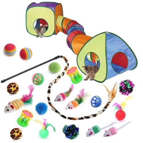 GONPET Set for Indoor Cats: 23 PCS Kitten Toys Including Tunnel & Teaser Wand — C-Rainbow