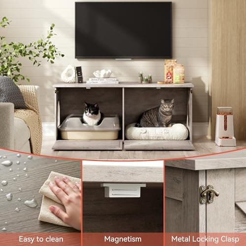 Modern Hidden Cat Litter Box Enclosure, Easy to Clean Griege PG06MWZ