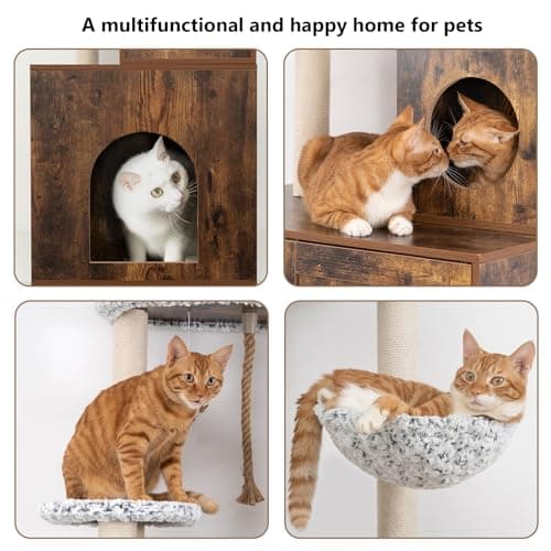 55in Cat Tree with Litter Box Enclosure and Food Station for Cats