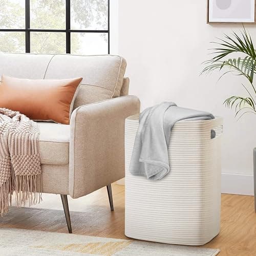 Tall Woven Laundries Basket - White, 16"x13"x22", 75L
