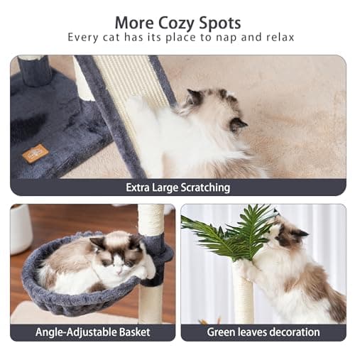 65.4-Inch Cat Tree for Indoor Cats with Plush Furniture and Scratching Posts - Smoky Gray Color (HCT015G) by Heybly