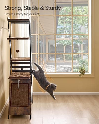 FourFurPets Modern 72.4" Multi-Level Cat Tree with Caves & Scratching Board, Rustic Brown