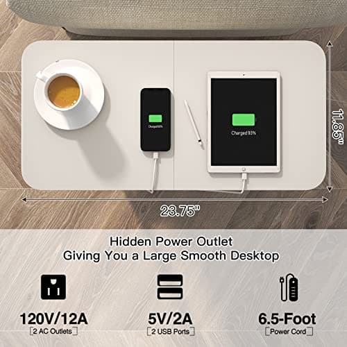 LIDYUK Flip Top Side Table with USB Ports & Outlets, White